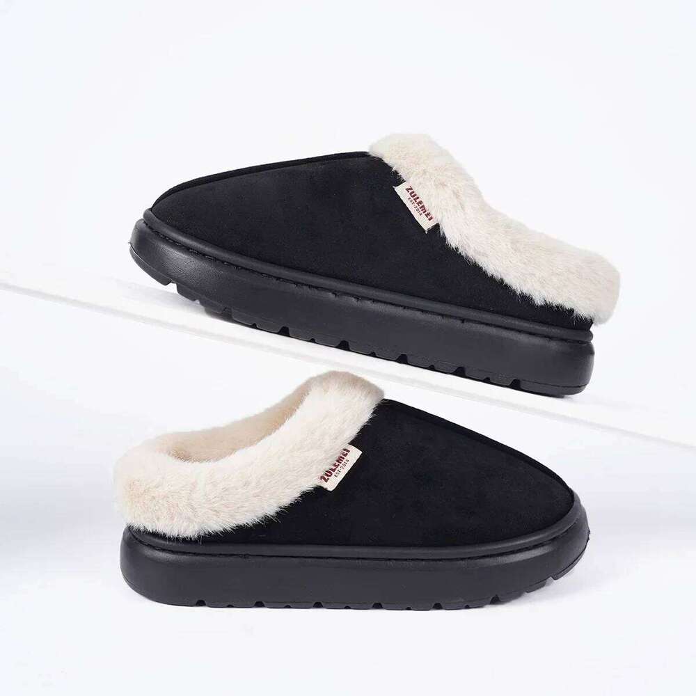 Concise Fluffy Slippers 2025 New Cosy Warm Couple Style Women Men Non-slip Soft Slides Indoor Mule Ladies' Home Cotton Shoes