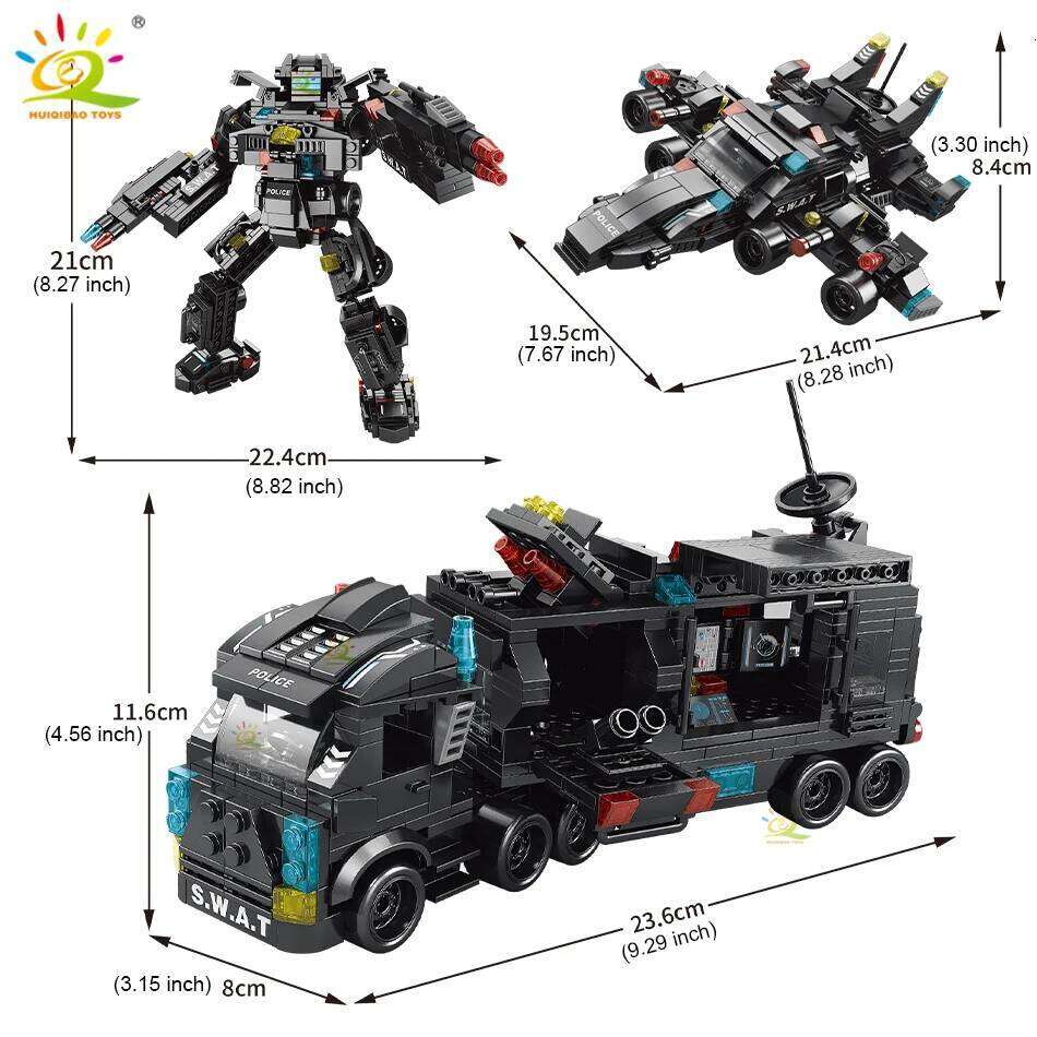 HUIQIBAO SWAT Police Truck Model Building Blocks City Helicopter Vehicle Car Figures Bricks Educational Toy For Children GIFT Z260306