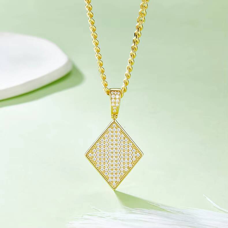 Block-style Hip Hop Necklace with S925 Silver Pendant Set with Moissanite