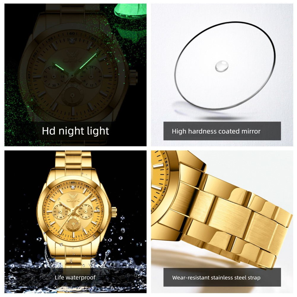 New popular European and American OPK brand watch, college style women's watch, three dial luminous waterproof quartz luxury women's watch