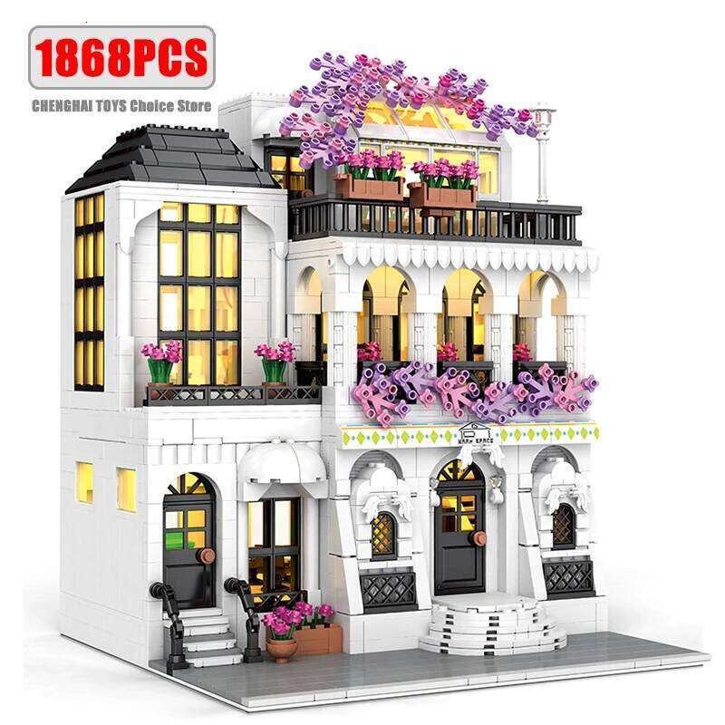 MOC Creative European Architecture Building Blocks Garden Hotel Flower Villa Street View Bricks Ideas Toy For Friend Gift Z260306