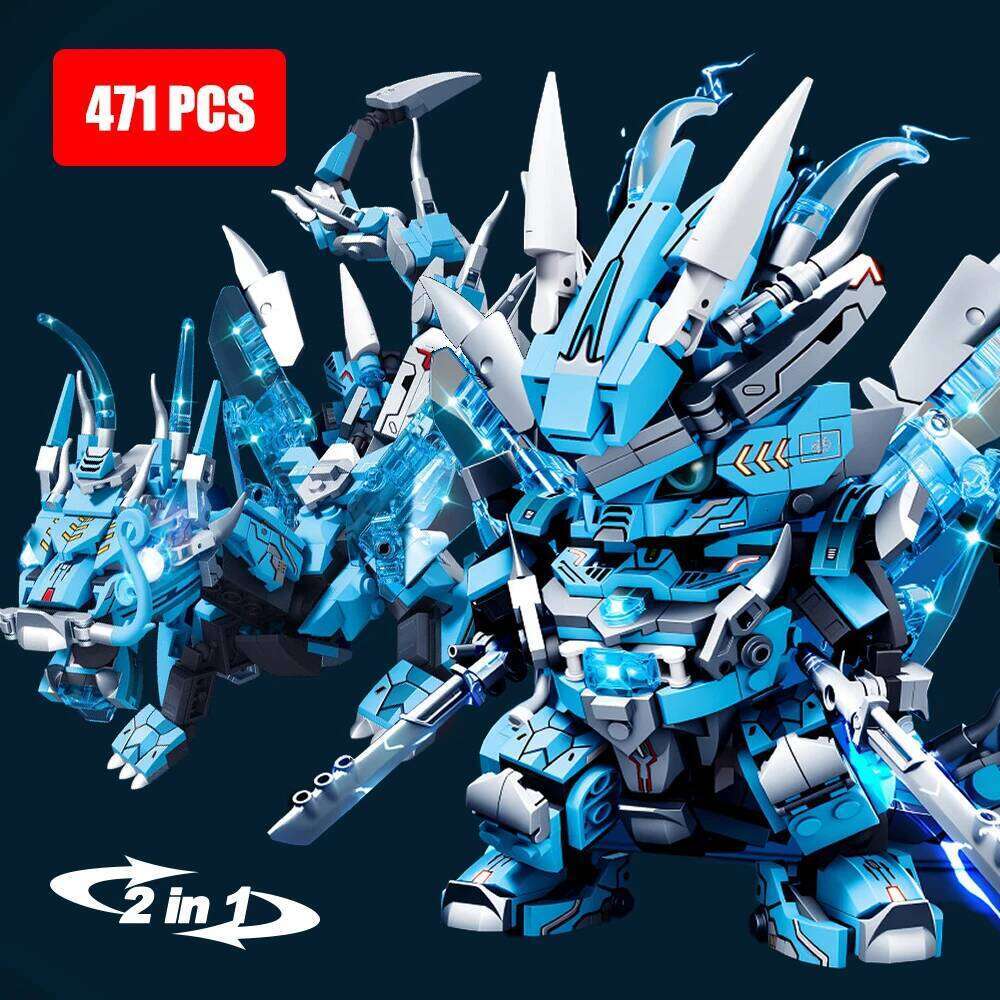 2in1 Ninja Movie Blue Warrior Mini Robot Battle Mecha Flying Water Dragon Set Fighter Building Block Toys for Boy Christmas Gift Z260305