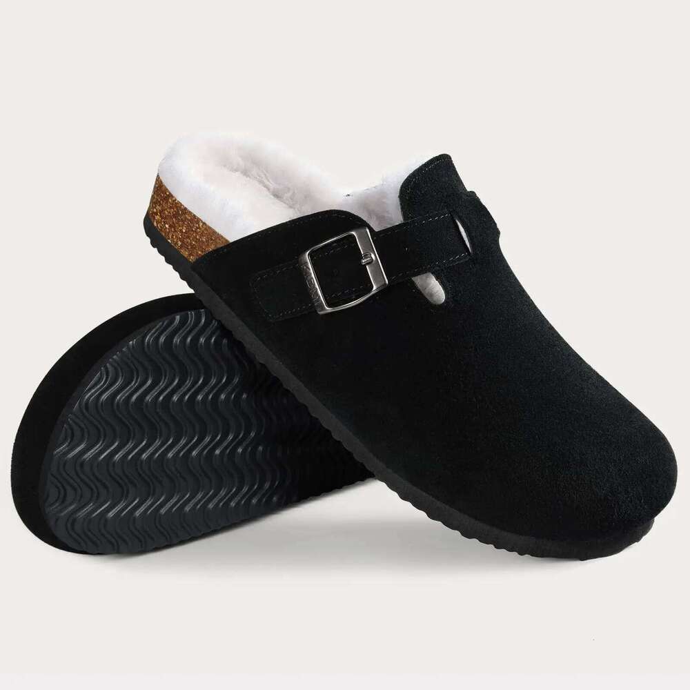 Litfun 2024 Fur Lined Clogs For Women Men Winter Fuzzy Slippers Warm Furry Suede Mules Cozy House Cork Shoes With Arch Support