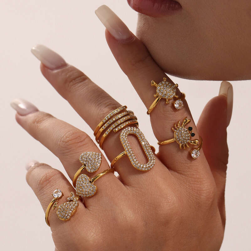 Women's Hip Hop / Rock Ring: Geometric Gold-plated Diamond-studded Open Personality Heart-shaped For Women Simple & Stylish Adjustable Ring Party