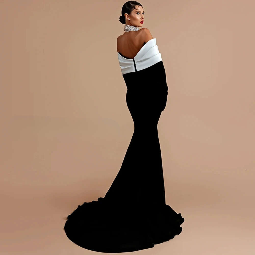 Contrast Color Crystal Mermaid Evening Dress Off The Shoulder Prom Dresses Court Train Celebrity Gowns