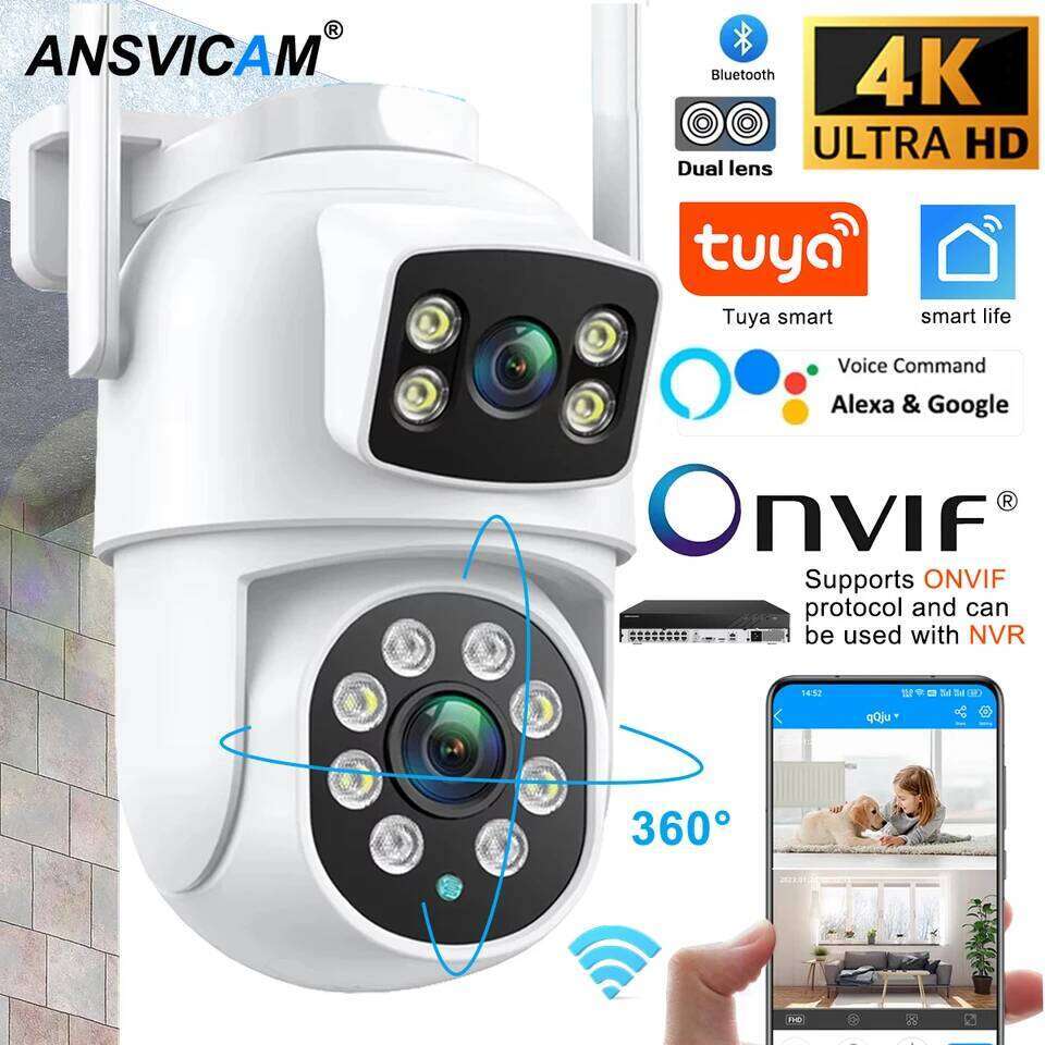 Tuya Wifi IP 8K with Alaxa Google assistant NVR Lens Camera PTZ Outdoor 4K Dual Screen Auto Tracking Night mod 26W0306
