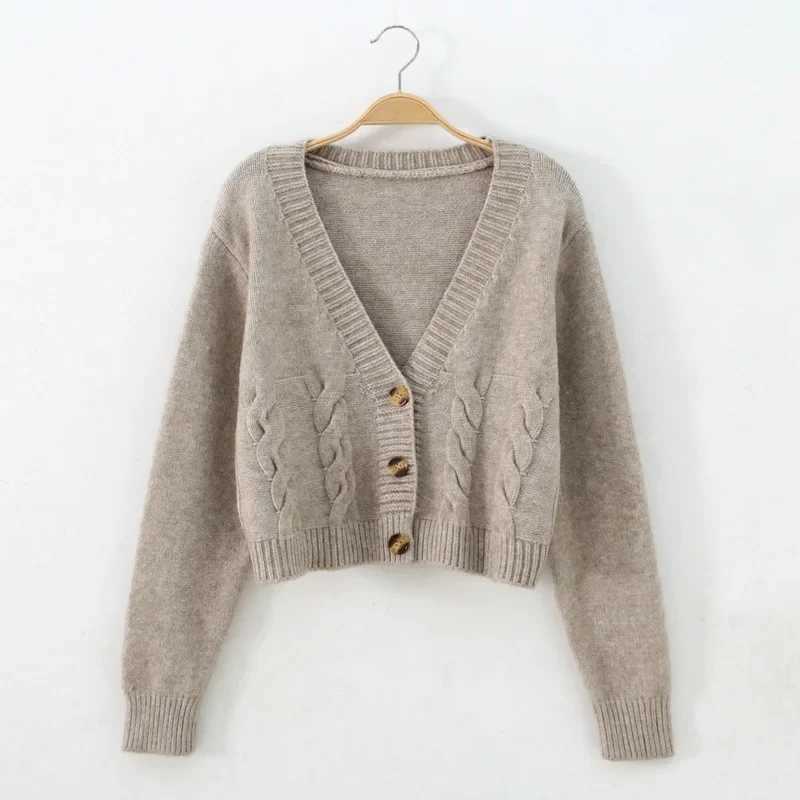 Short style high-waisted slim plastic sweater women spring new single-breasted knitted cardigan twist small jacket M260306