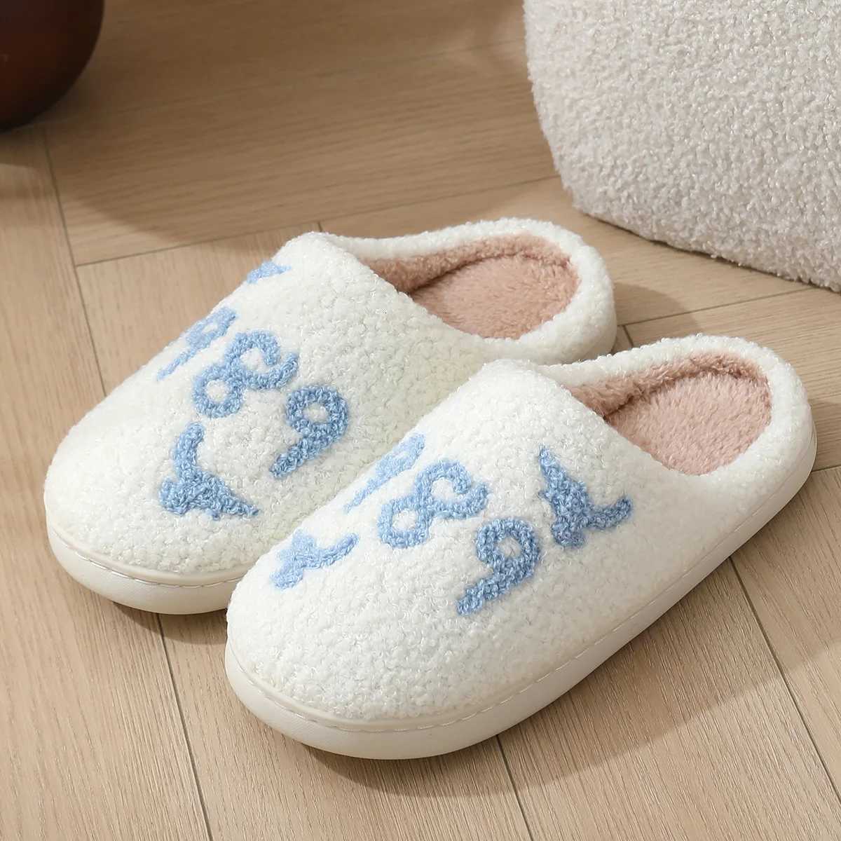 Cotton Slippers Womens Indoor Rainbow Plush Warm Slippers Floral Letter Heart Design Slides Ladies Fluffy Cozy Home Comfy Shoes S260305