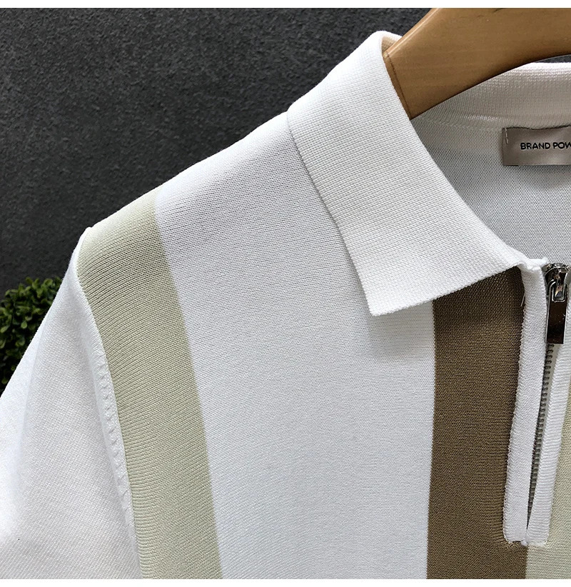 Half Zip Western-style Ice Silk Thin Short Sleeved Sweater for Men Summer Cool Knit T-shirt for Men Mens High Quality Polo Shirt 260304