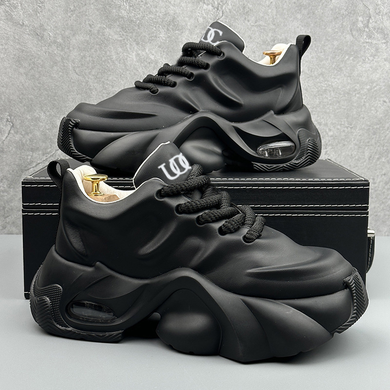 Free Shipping 2026 New Casual Shoes Thick Sole Sneakers Large Size Waterproof Leather Black White Designer Shoes for Men