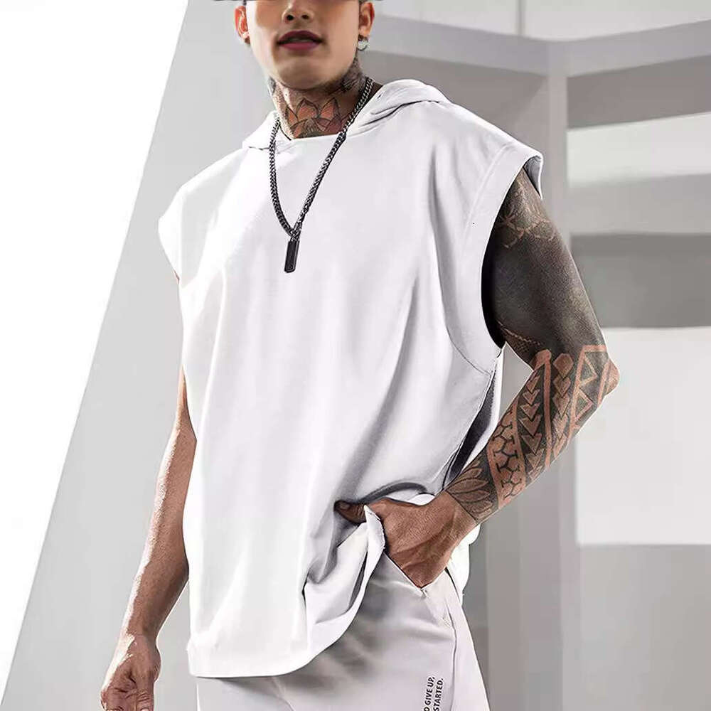 2026 New European and American Amazon Pullover Sports Casual T-Shirt Trendy Sleeveless Hooded Loose Men's