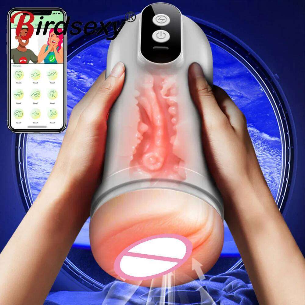 APP Automatic Sucking Male Masturbation Cup Vibration Heated Vagina Blowjob Masturbator Machines Sex Toys Adult Goods for Men W260305