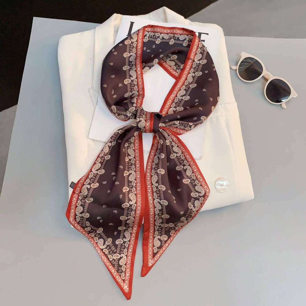 Cute Bunny Print Hair Ribbon Bevel Scarf Women Neck Tie Bag Scarfs Satin Silk Skinny Headscarves Ladies Foulard Floral Bands 26Y0306