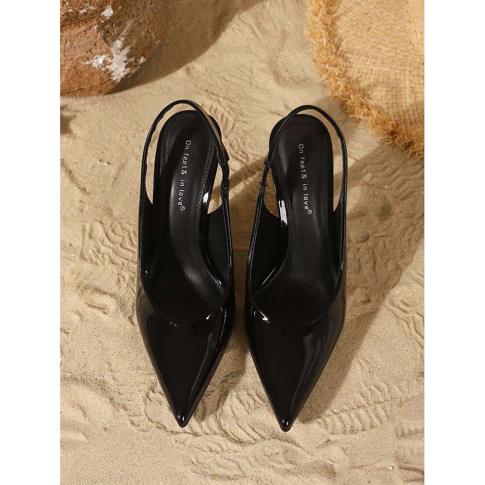 Elegant Black Patent Leather Pointed-Toe Stilettos for Women, Comfortable Simple and Versatile Thin High Heels