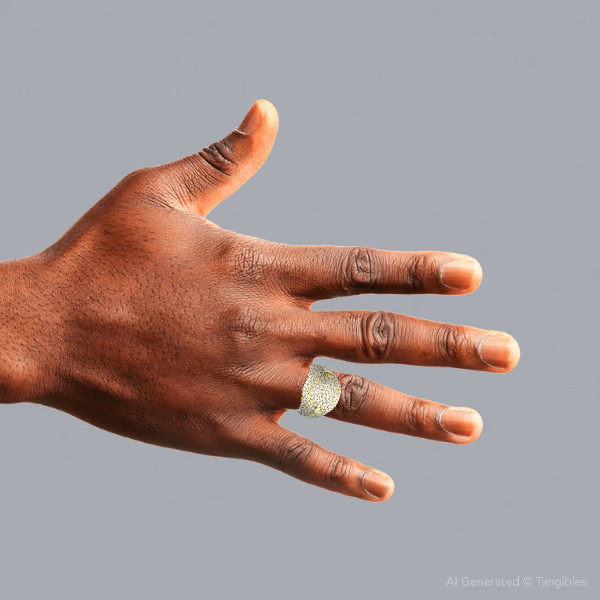 Mens 14k Yellow Gold Pinky Ring with 375 Diamond Pave Setting 12-month Warranty IGI Certified Bold Luxury Hip Hop Style