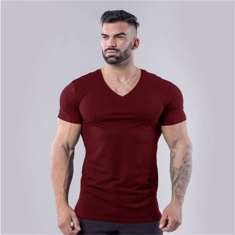 Sports T-Shirt Running Set Men's Short Top Summer V-Neck Pure Cotton Training Long Sleeve Basketball Fitness Clothing