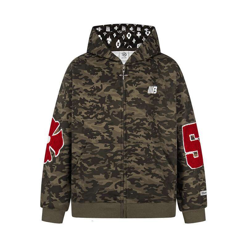 Men's Hoodies Modish Winter Sweatshirts New Real Shot American Retro Embroidery Flocking Personalized Design Hooded Sweatshirt Cardigan Men'