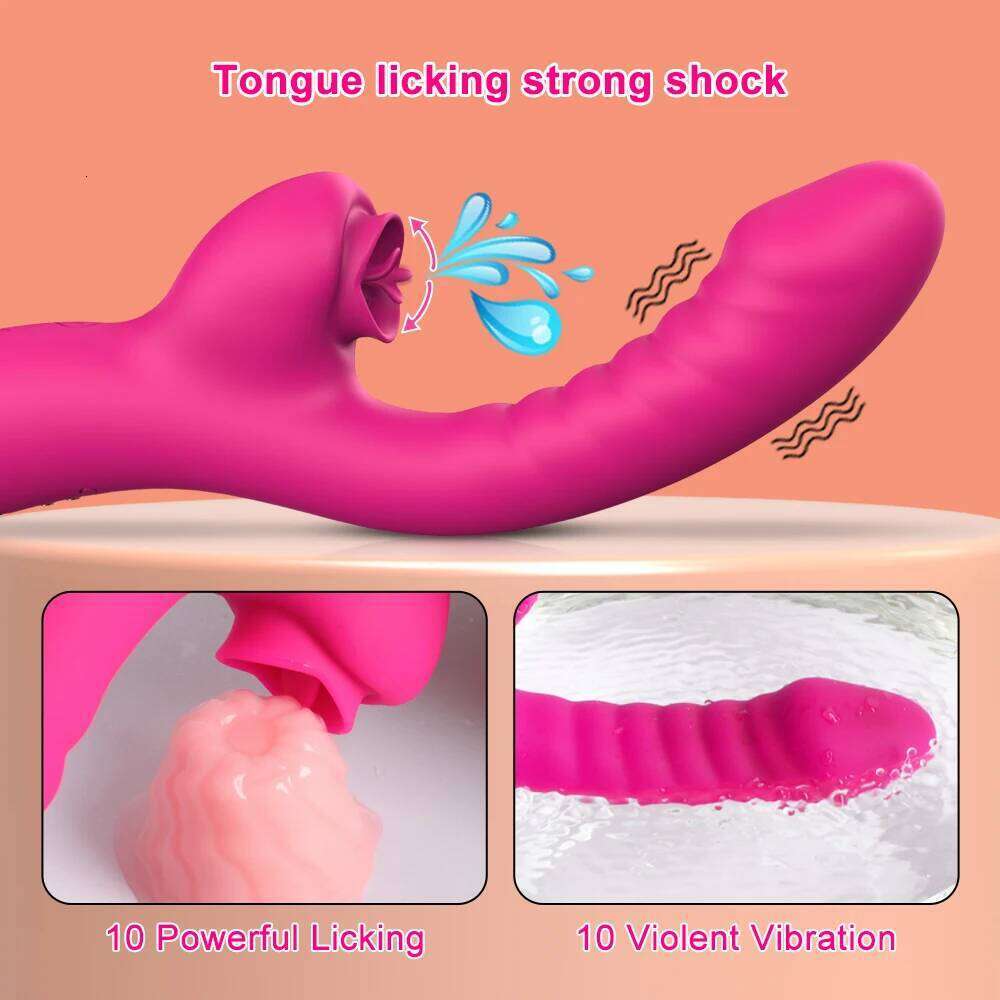 Tongue Licking Vibrator 2 In 1 Adult Women Toys Dildos Clitoris Stimulator With 20 Speeds Vibrators Sex Product W260305