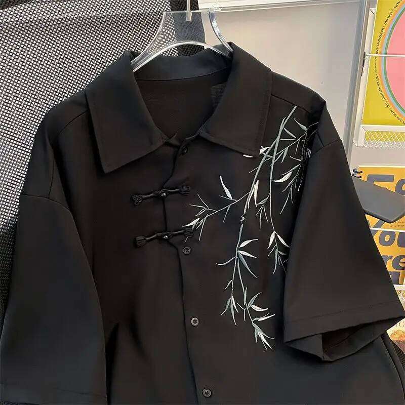 2026 Short Sleeve Embroidery Shirt Asian Style Trend White Black Shirts Summer Casual Button Down Blouses Women Blusas Mujer Asia Size