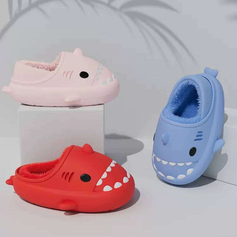 Litfun Plush Slippers Women Men Winter Cozy Fur Cartoon Furry Home Shoes Platform Waterproof Shark Slides