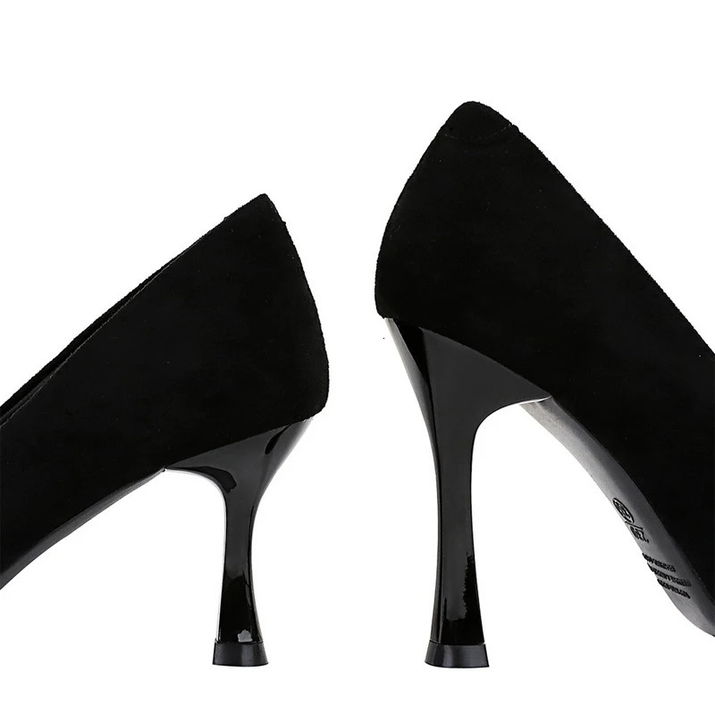 BIGTREE Shoes Suede Black Women Pumps Wine Glasses And High Heels Pointed Toe Women Heels 7 Cm 10cm Ladies Shoes Office Shoes 260306