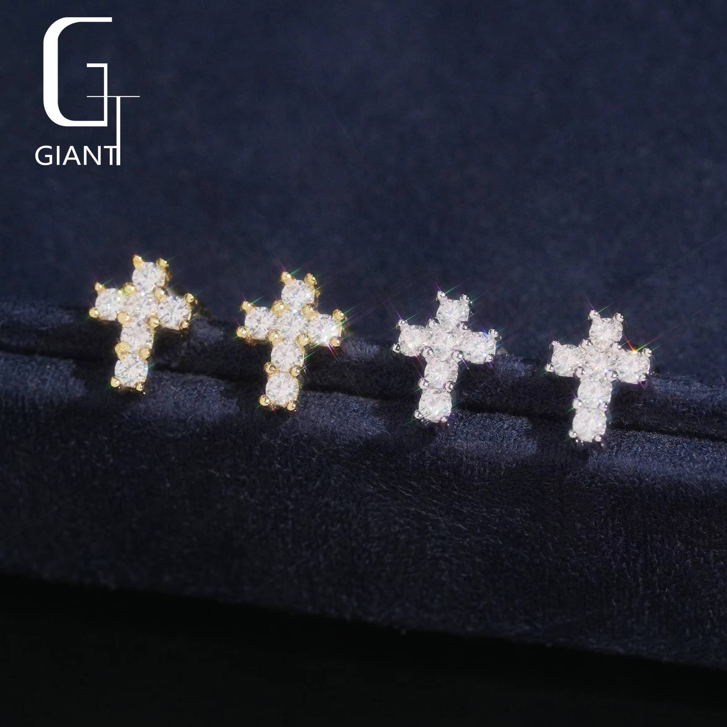 USA Warehouse Hip Hop 925 Silver Iced Out Diamond Screw Back Earrings VVS Moissanite Jewelry Cross Stud Earrings