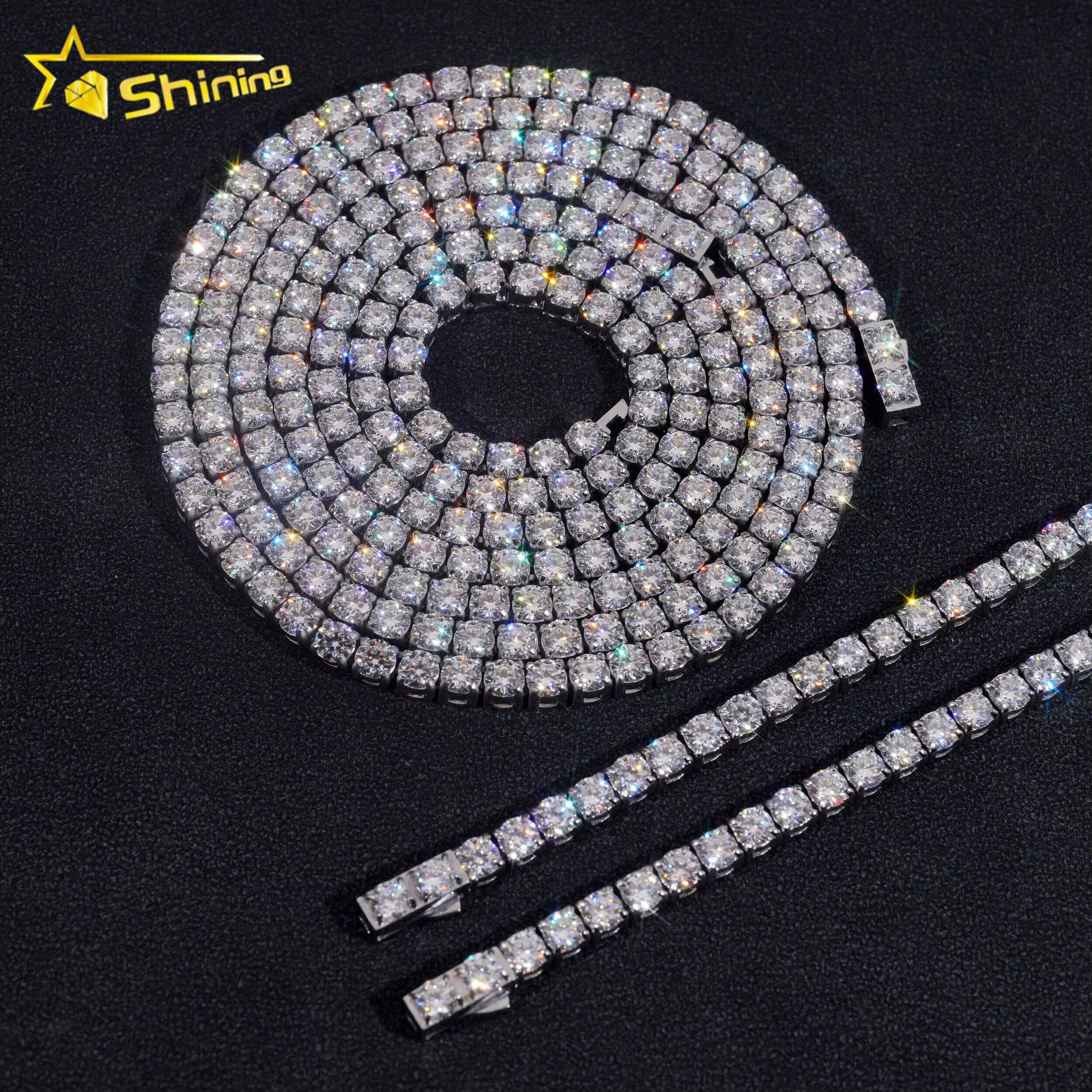 Trendy fashion style full diamond cut test 925 silver hip hop 5mm moissanite tennis chain
