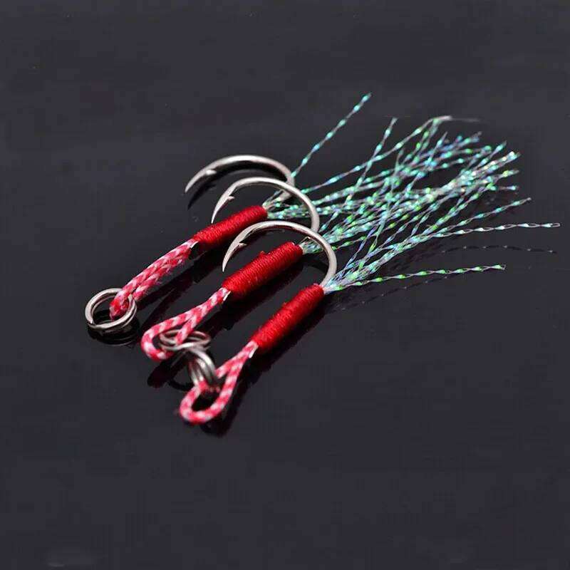 10/80pc Hooks10#-17# Assist Hooks Single Jig Fishhook With Thread Feather Luminous Barbed Sea Hook For Fishing Lure Y260305