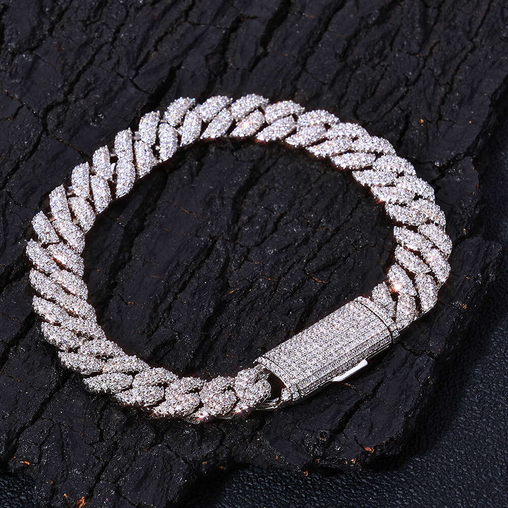 Cross-border European and American 10mm s925 stone three-row moissanite Cuban chain hip-hop trendy bracelet for men, high-quality jewelry