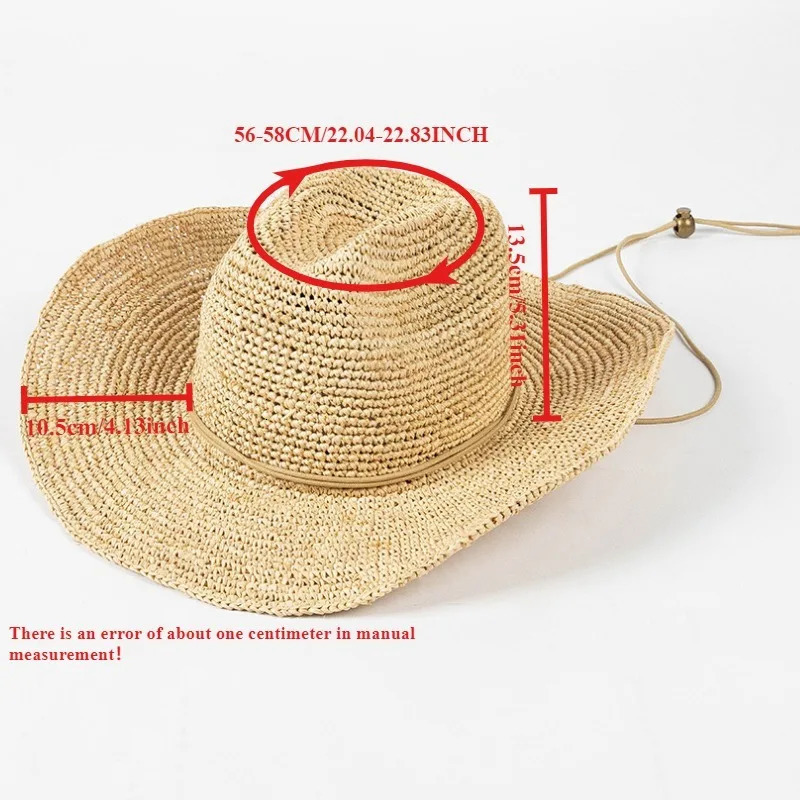 Fashion Spicy Girl Hand Crochet Raffia Hat Women Ken Bean Style Sun Hats Tie Western Cowboy Jazz Top Panama Vacation Beach Caps 260228
