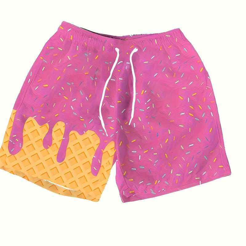 Multi Color Ice Cream Graphic Beach Shorts For Men Kids 3d Printed Cartoon Hawaiian Swimming Trunks Summer Loose Board Shorts X260306