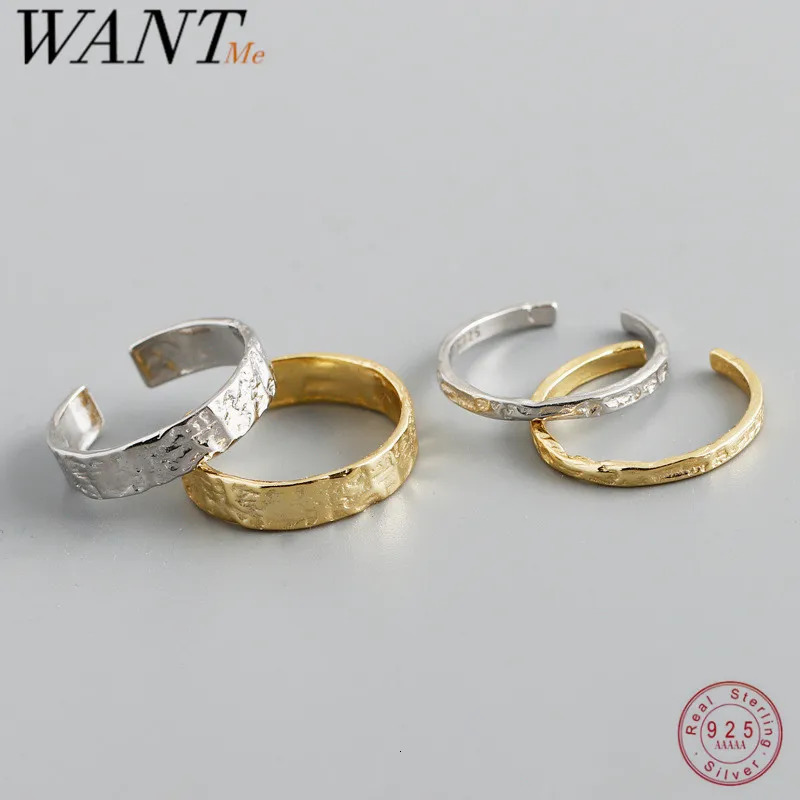 WANTME 925 Sterling Silver Unique Irregular Minimalist Open Ring Women Men European Hammered Hip Hop Couples Jewelry Accessories 260304