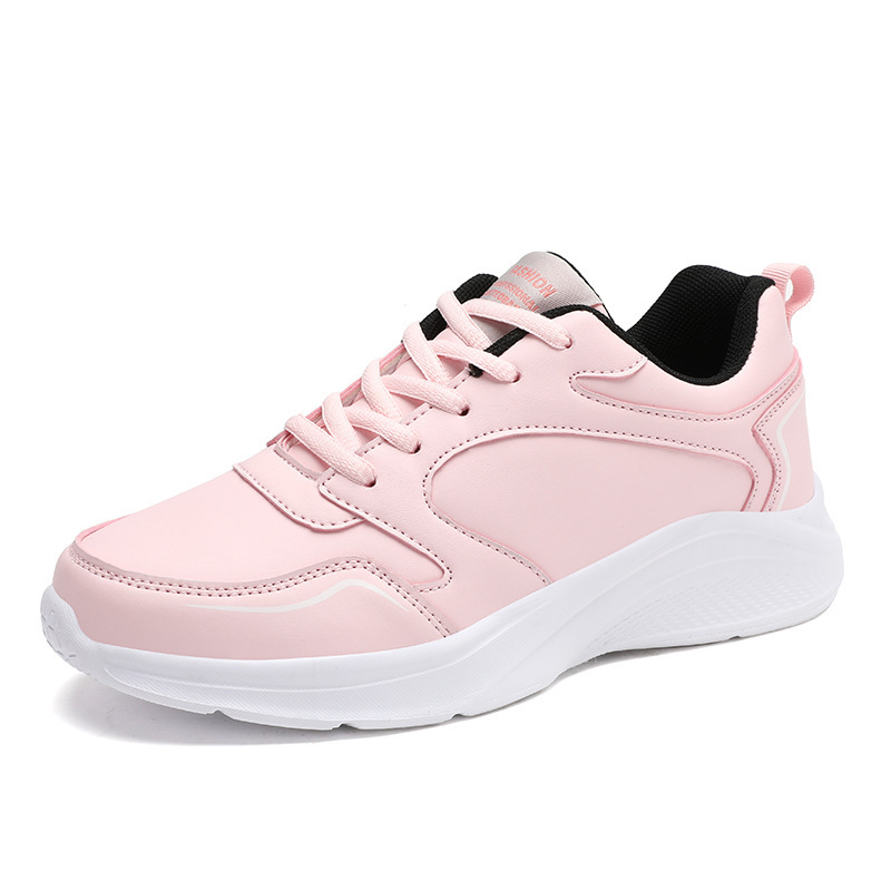 Autumn and winter leather outdoor running women's shoes, flat sports and leisure shoes, women's white shoes, oversized travel and driving sh