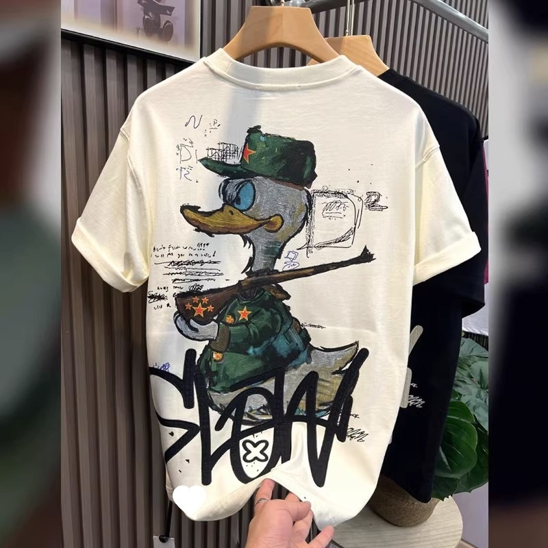 New style Men's cartoon printed short-sleeve T-shirt summer fashion trend versatile casual American trendy brand crew neck base shirt
