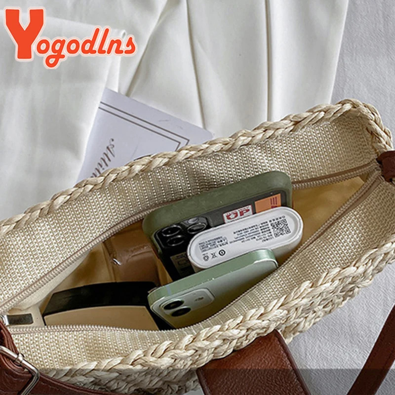 Yogodlns Summer Straw Bag For Women Fashion Semicircle Crossbody Bags Rattan Handmade Messenger Handbag Travel Beach Bags Tote 260303