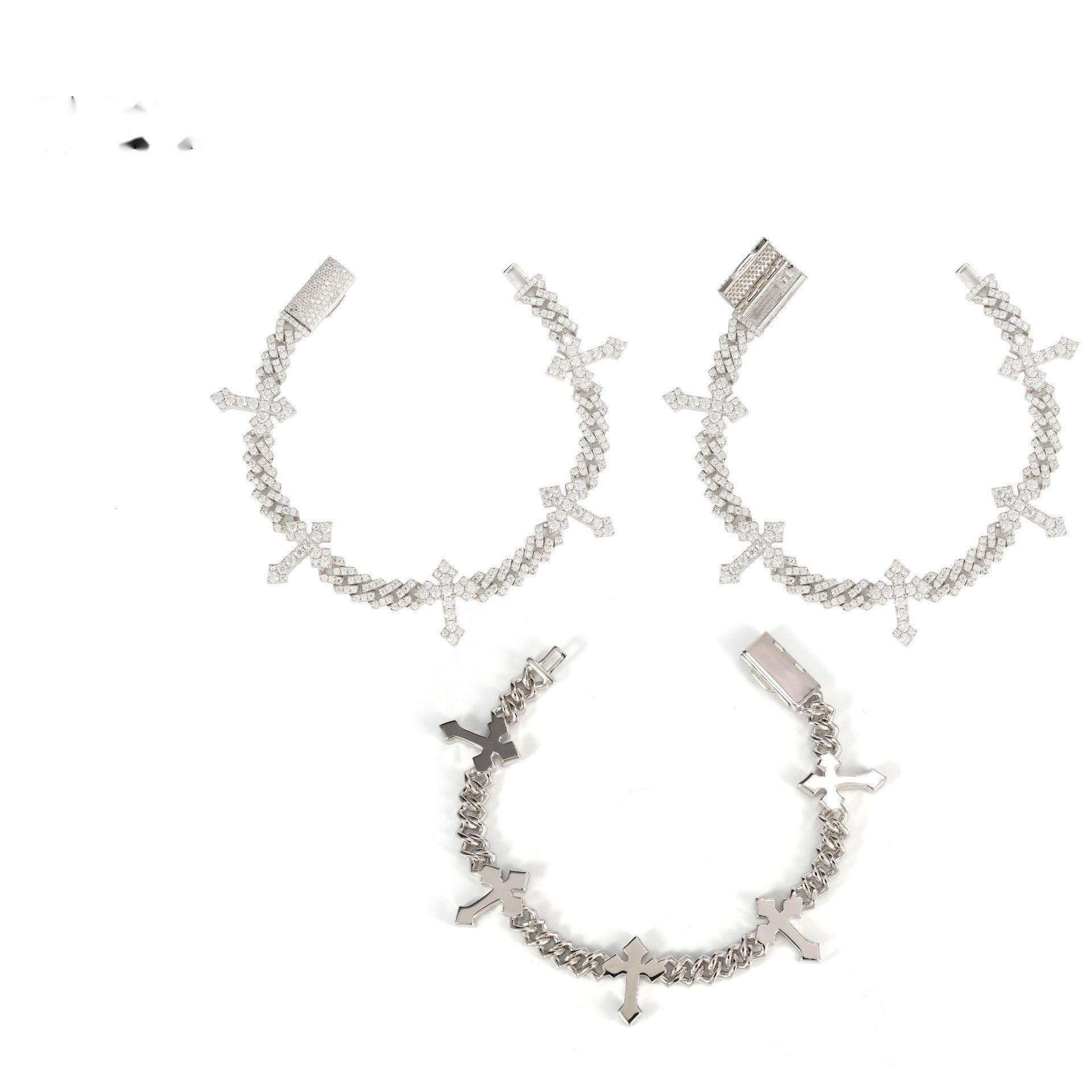 Temu Cuban chain single row stone 6mm fully inlaid with s925 silver moissanite cross Cuban chain accessory