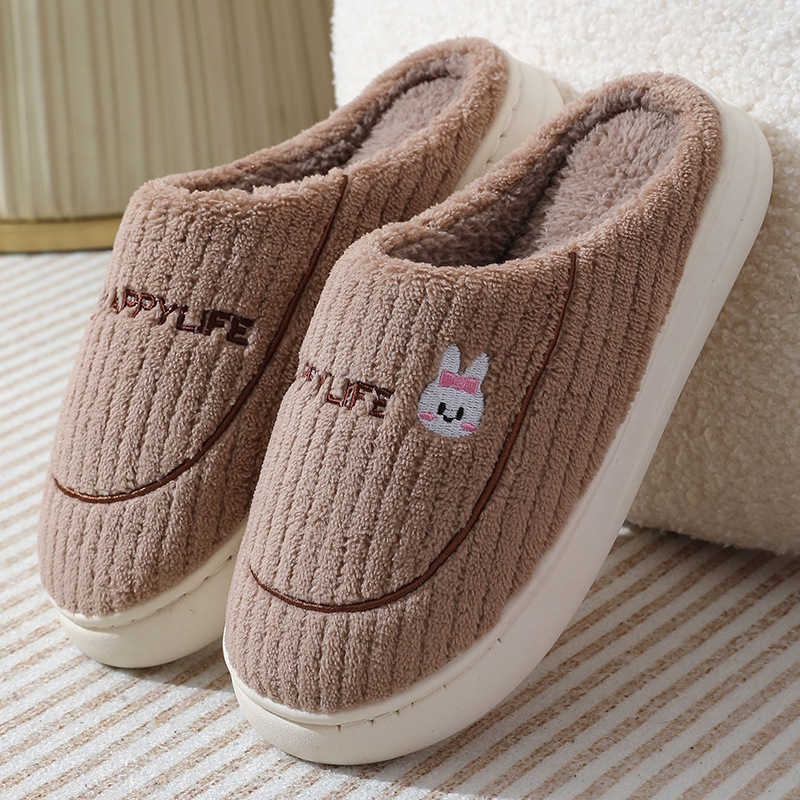 2024 New Cartoon Thick-Soled Autumn Winter Plush Warm Non-Slip Fashion Home Outdoor Couple Cotton Slippers Wool Slippers S260305