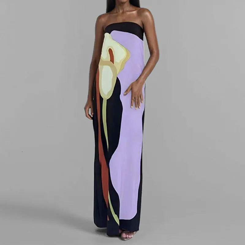 Summer Women Strapless Backless Flower Printed Long Dress Women Sleeveless Off Shoulder Vestidos Plus Size S-3XL Streetwear 260306