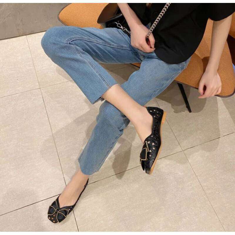Women's Flat Sandals French Bowknot Hollow Out Breathable Low-Cut Square Toe Comfortable for Mom Summer Israel Hot Selling