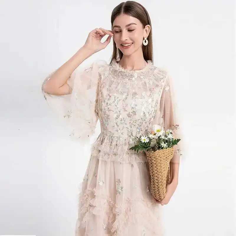 Runway Luxury Long Dresses Women 2026 Summer Holiday Embroidery Flower Ruffles Midi Party Evening Dress Lady Prom Vestidos X260306