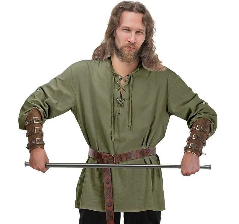 1Mens Renaissance Shirt Pirate Medieval Viking top Cotton Linen Shirts Men Long Sleeved Halloween Costume M260305