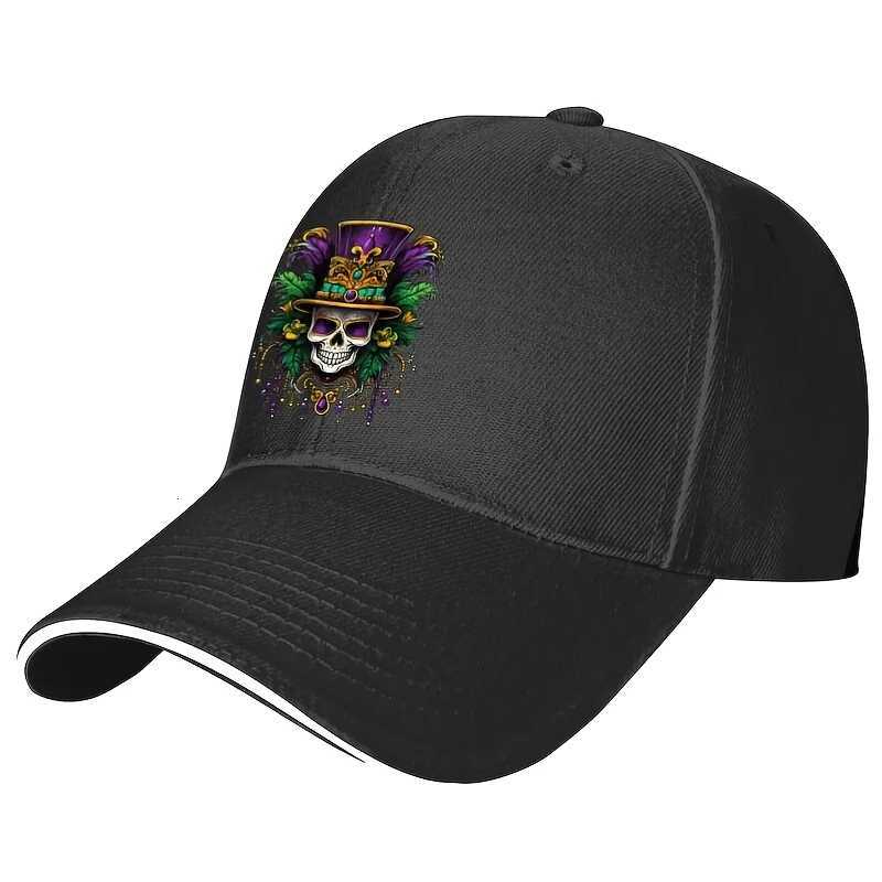 Mardi Gras Skull Top Hat Baseball Cap Polyester Casual Unisex Adult Adjustable Hat S260306