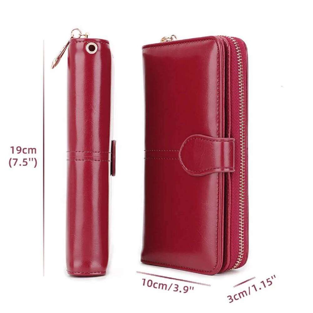 Bright shiny wax leather long wallet that can hold multiple cards, card bags, and comes with a wristband C260304