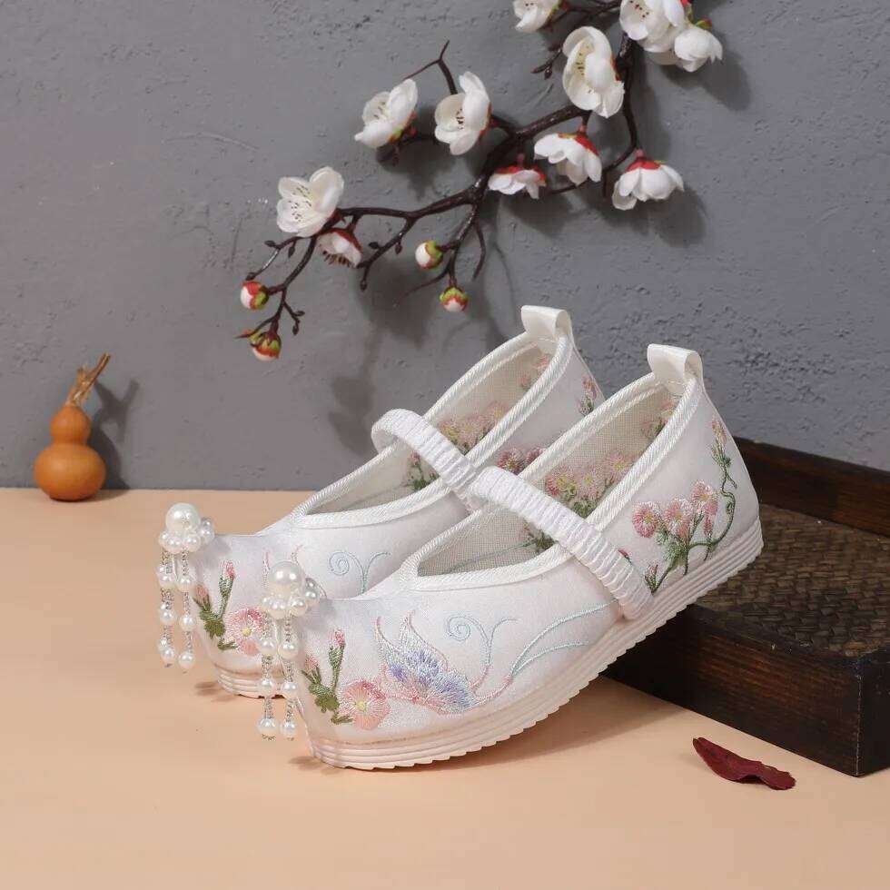 Chinese Style Hanfu Cloth Kids Ancient Costume Embroidered Girls Shoes Casual Performance Baby Zapatos Children's Flats 26H0306