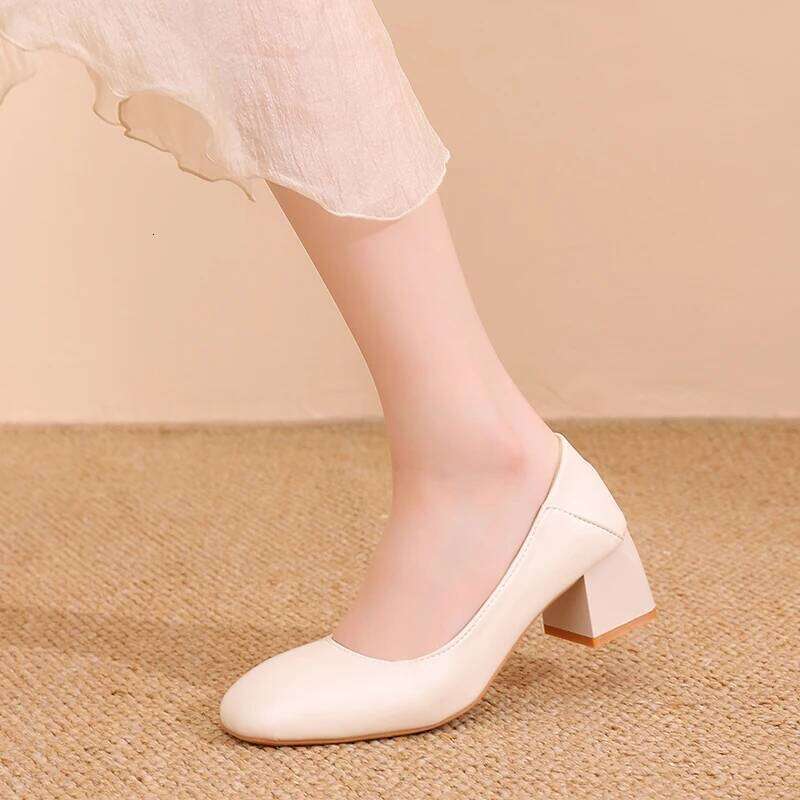 Women's Low Block Heel Pumps-Comfortable Square Toe Dress Shoes, Soft Leather Slip-On Work Heels for Office, Wedding&Daily Wear