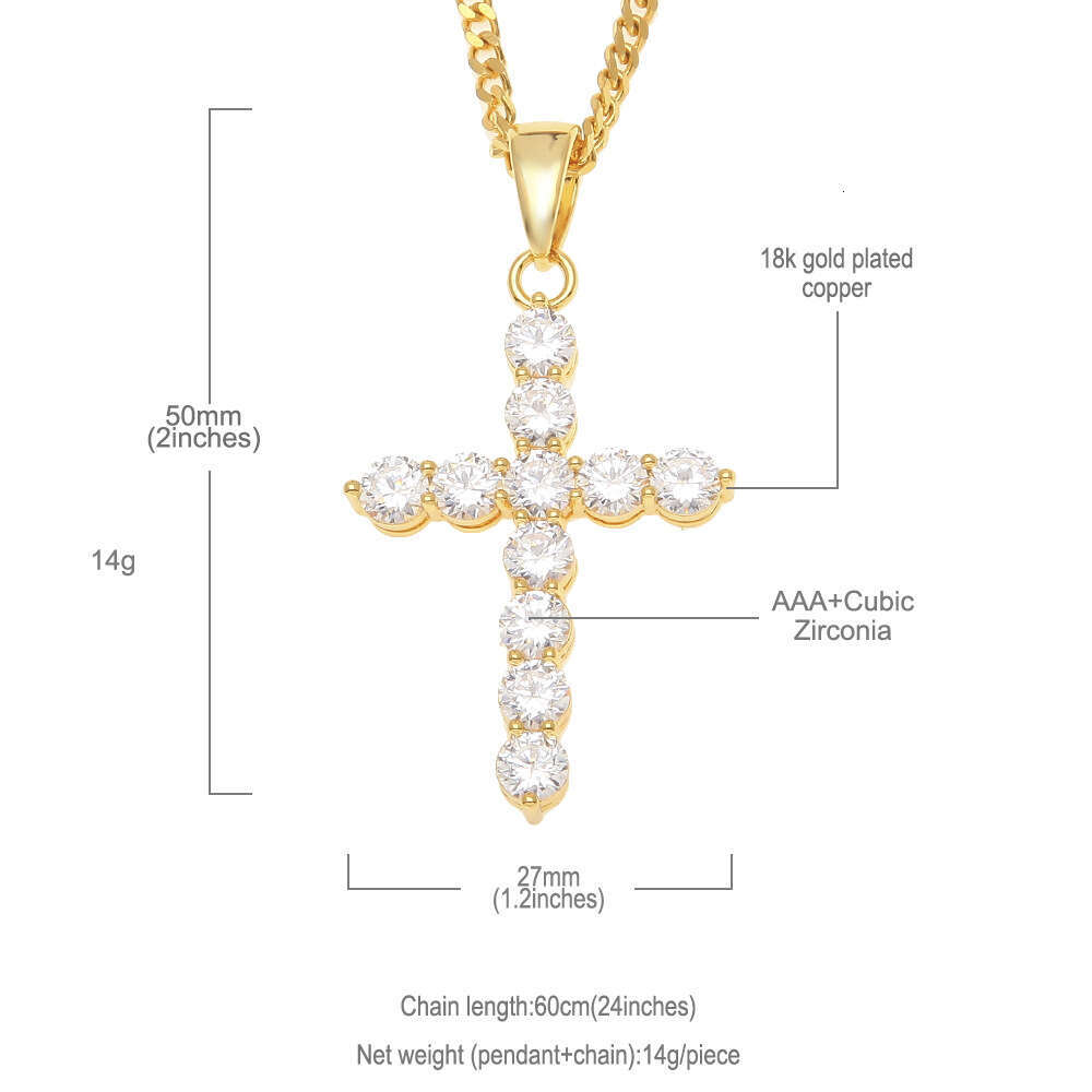 High-Quality Men's Hip-Hop Jewelry Copper Inlaid AAA Zircon Cross Pendant Personality Versatile Necklace Wholesale