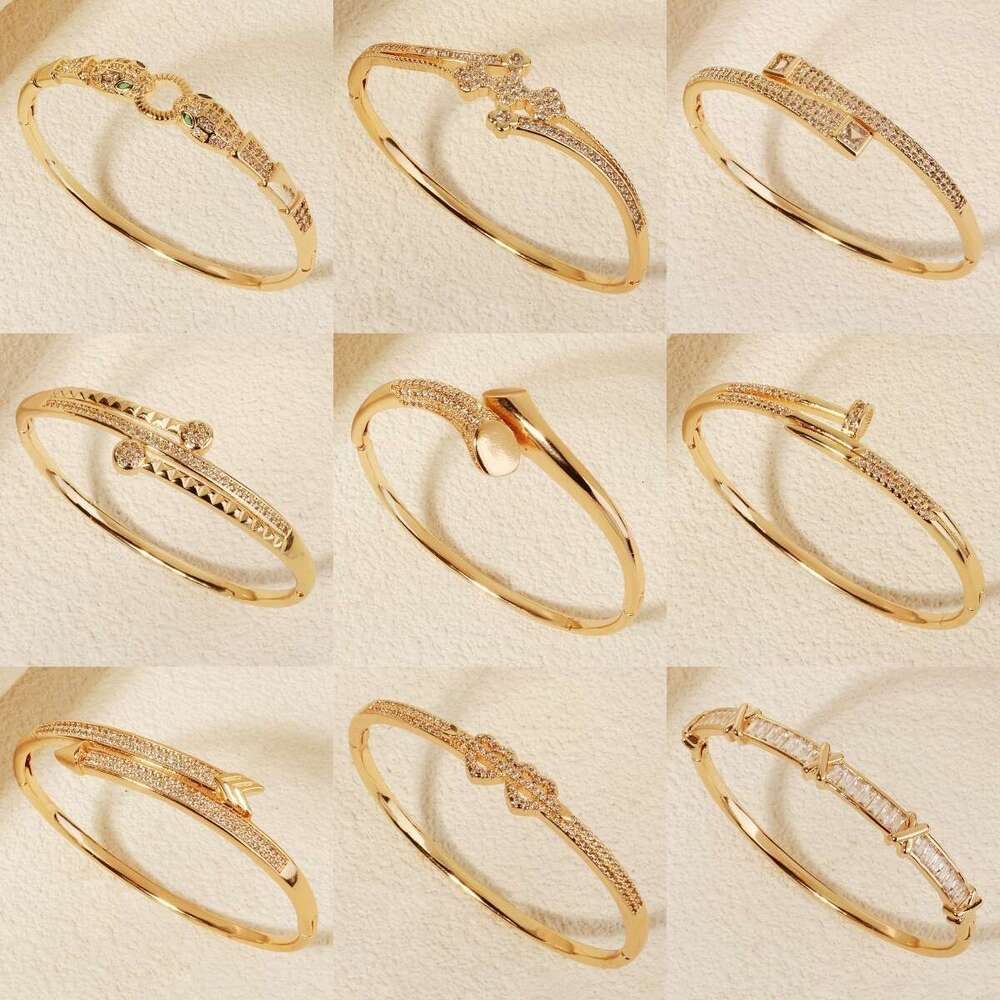 Fashion Metal Light Luxury High-End Copper Bracelet, Inlaid Zirconia Gold Plated Open Cuff, Versatile Jewelry for Women