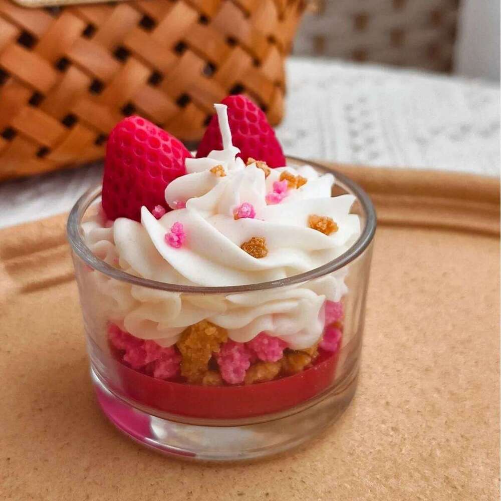 Handmade Mousse Cup Dessert Cake Scented Candle - Vanilla Chocolate Mango Strawberry Cream Creative Gift for Home W260304 W260305