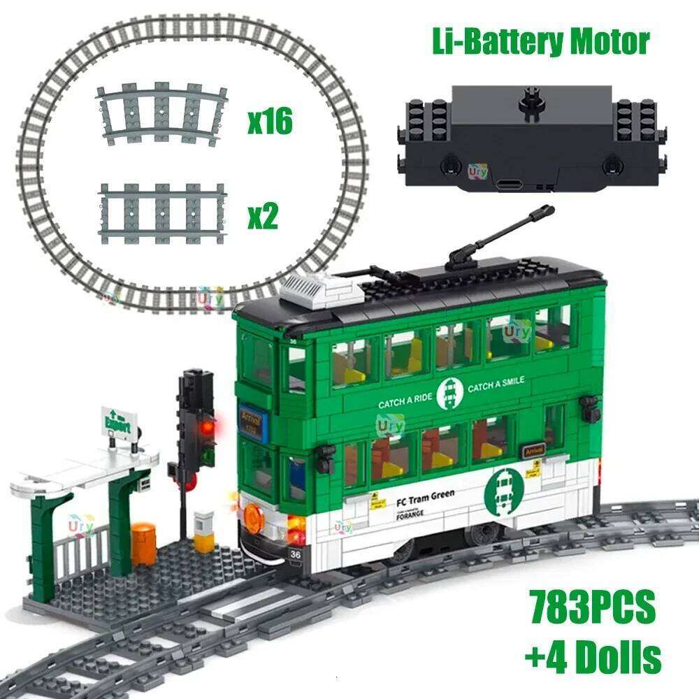 Technical Subway Train City Car Metro Tram Electric Model Rechargeable Lithium Battery Motor Building Blocks Toys For Boy Gift Z260306