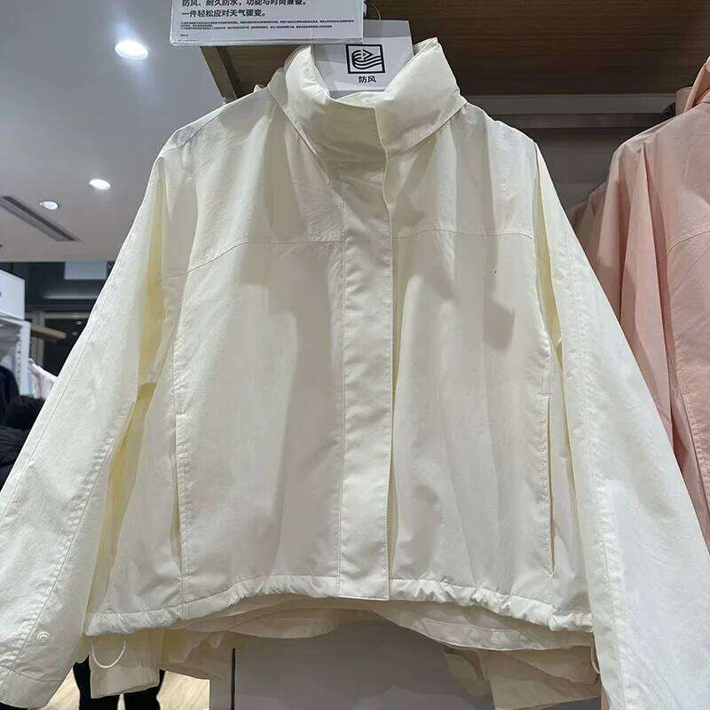 Windproof Stand Collar Women's Outdoor Casual Hooded Thin Coat Jacket